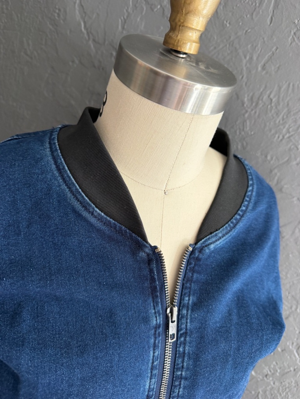Guess Blue Denim Bomber Jacket with Black Trim - Picture 4 of 5